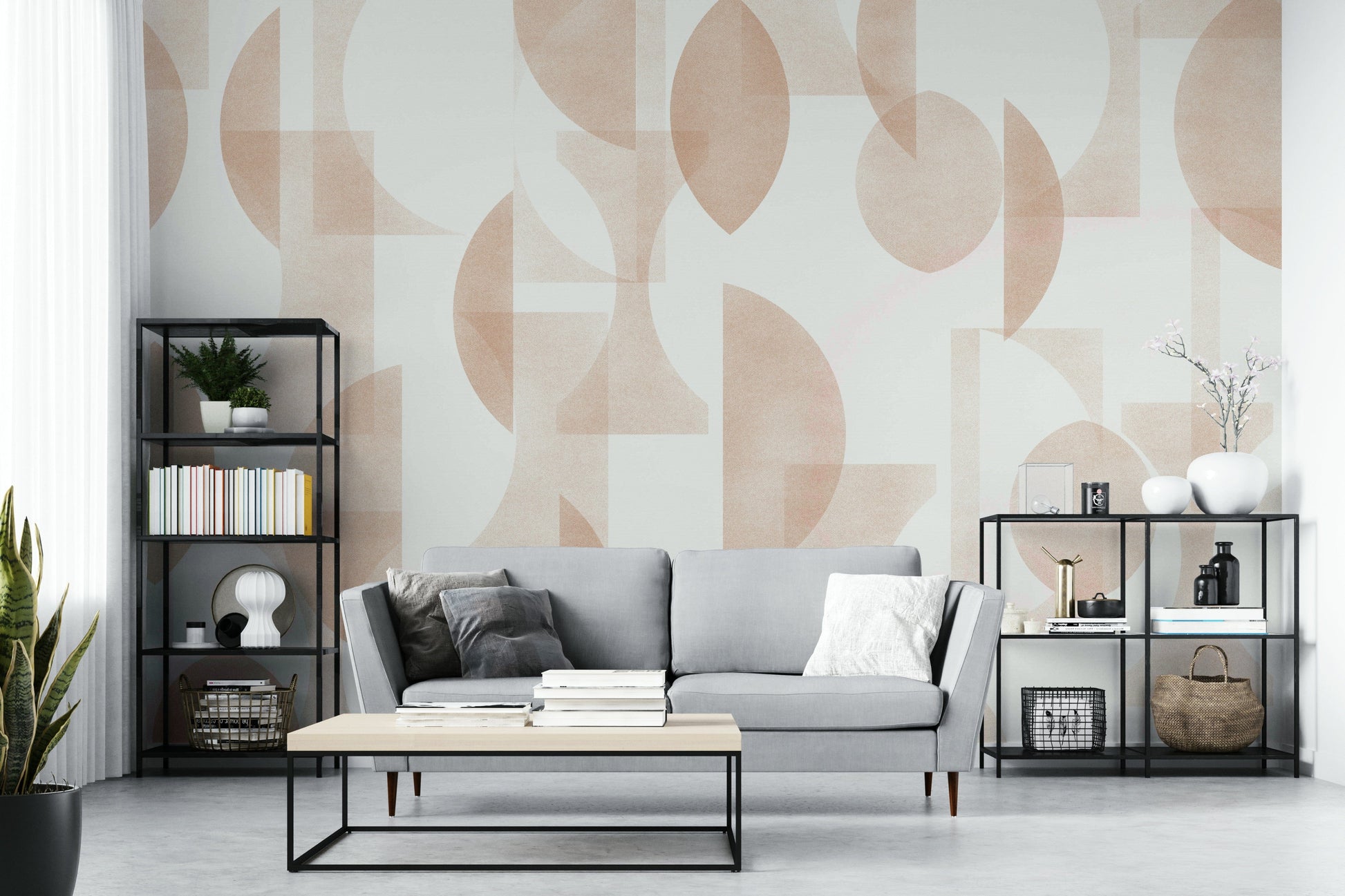 Scenic wallpaper with cartoon shapes and colors

