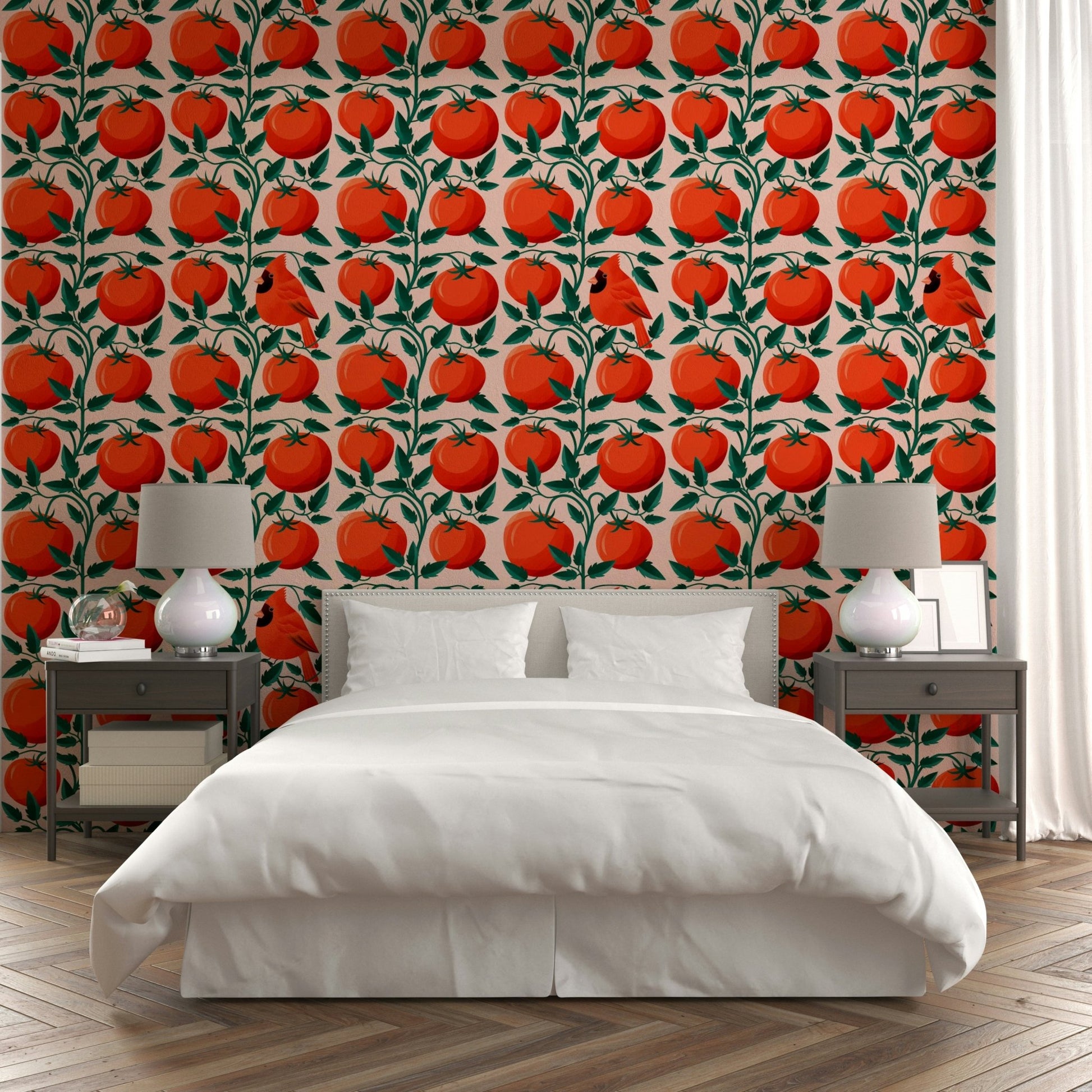 Tomato wallpaper with leafy vines

