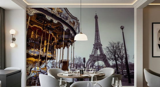 Scenic holiday memory captured on Carousel Dreams wall mural for feature wall.