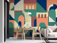 Cartoon Maze Abstract Multicolor Kids Room Wallpaper Mural - Giffywalls