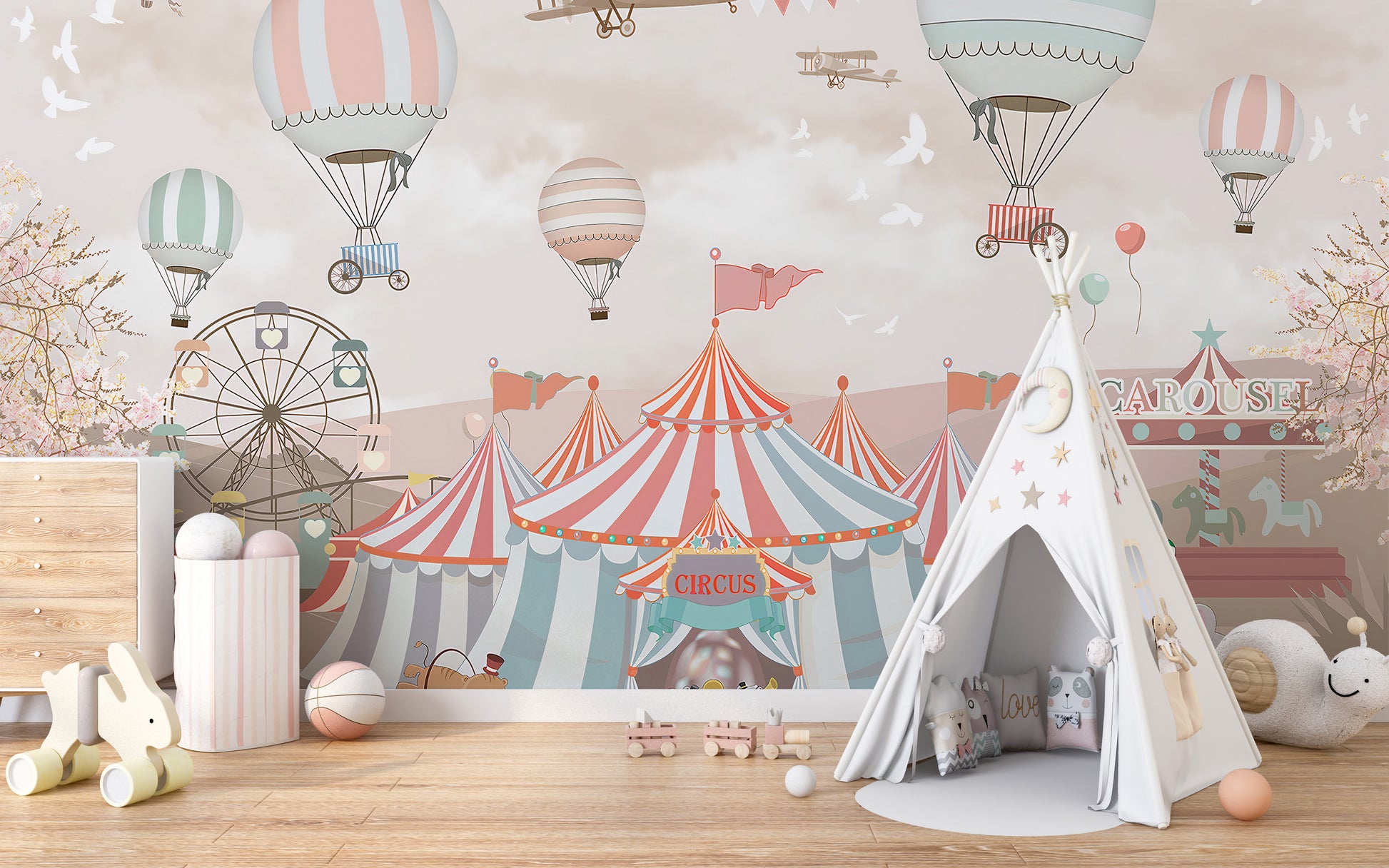 Pink Circus Kids Room Wallpaper Murals - Giffywalls