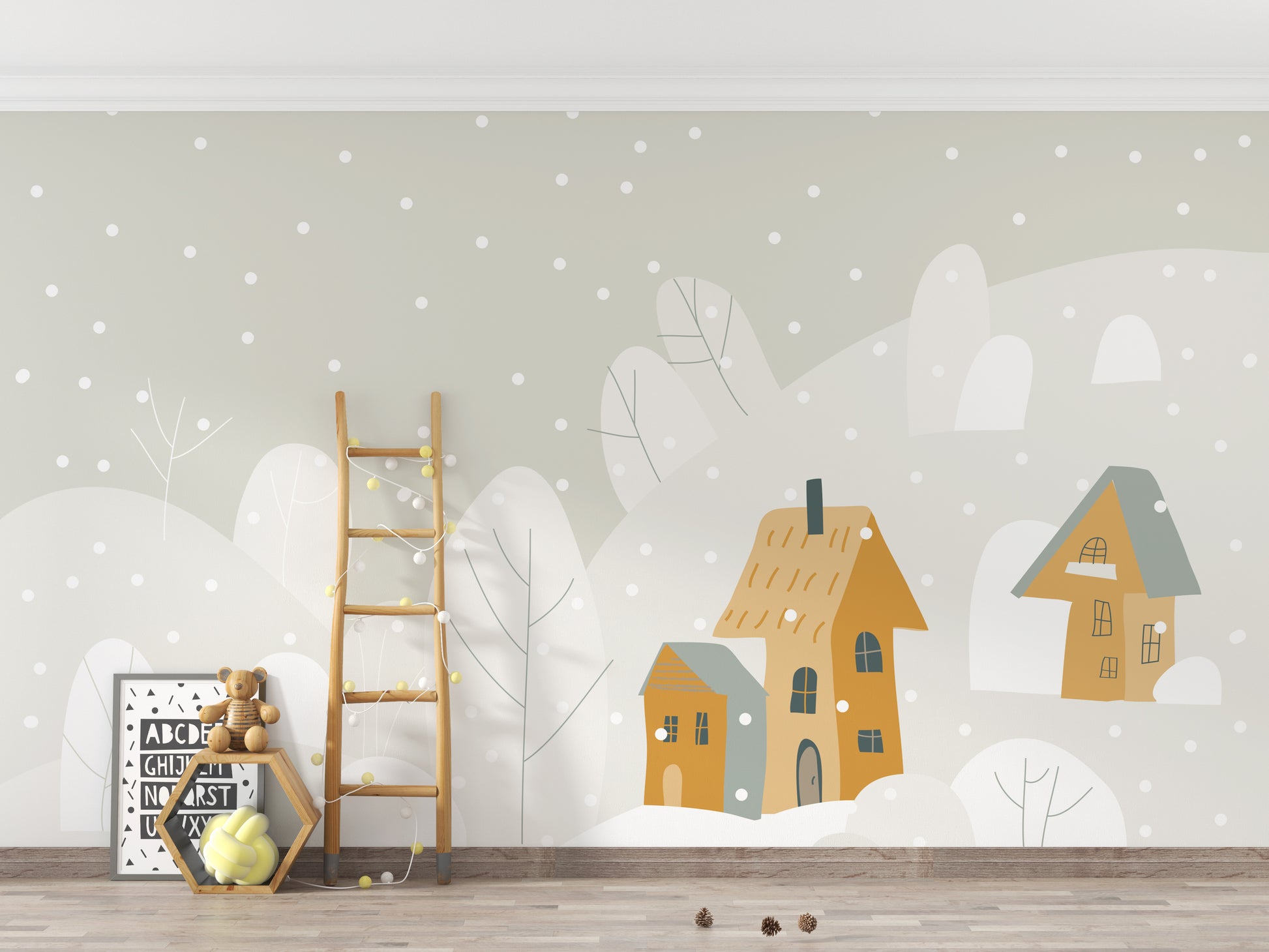 Cartoon Winter Cottages Wallpaper Mural - Giffywalls