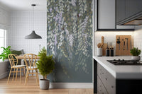 Cascading Wisteria Dream wall mural of trailing leaves on an accent wall in a kitchen dining nook