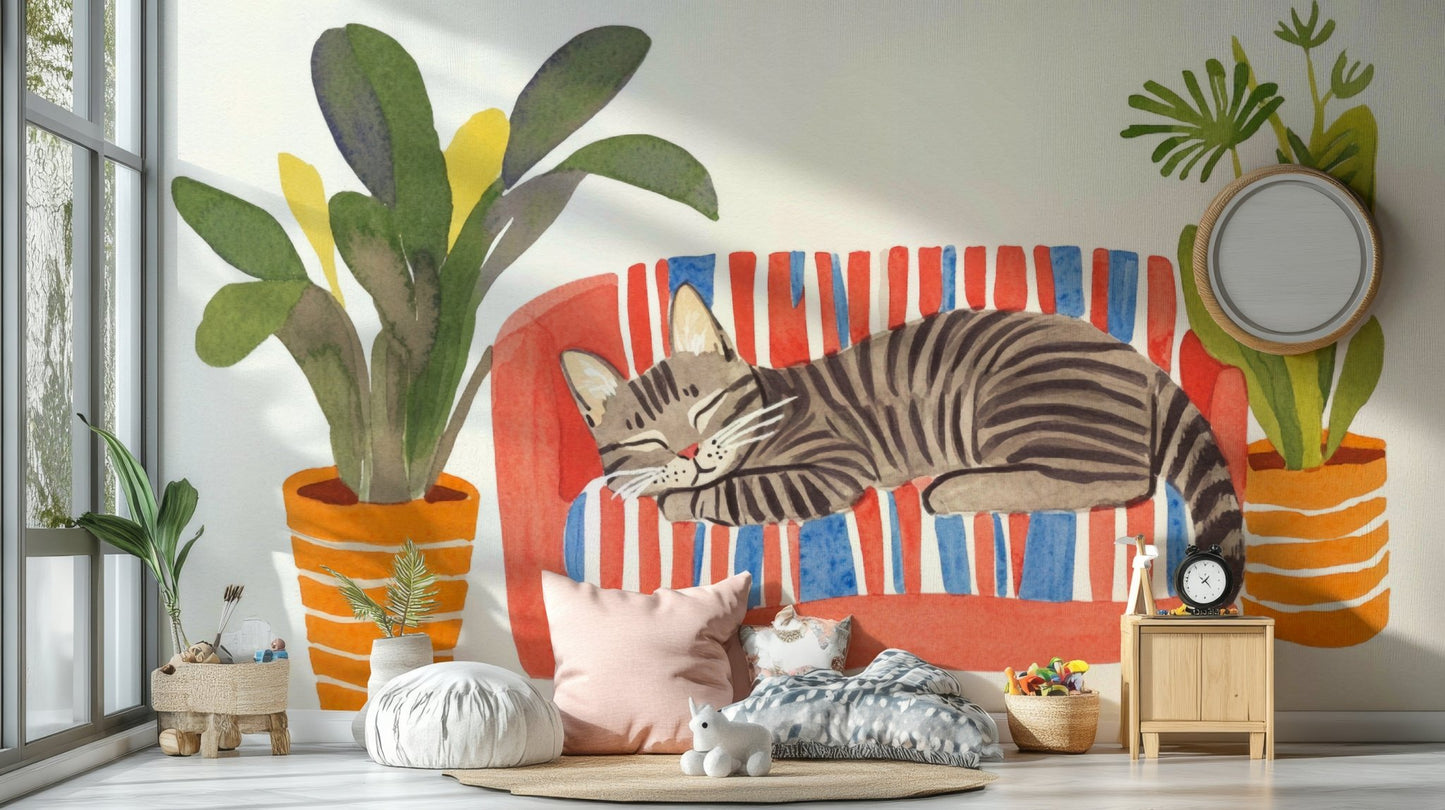 Minimalist room with Cat Nap Oasis feature wall

