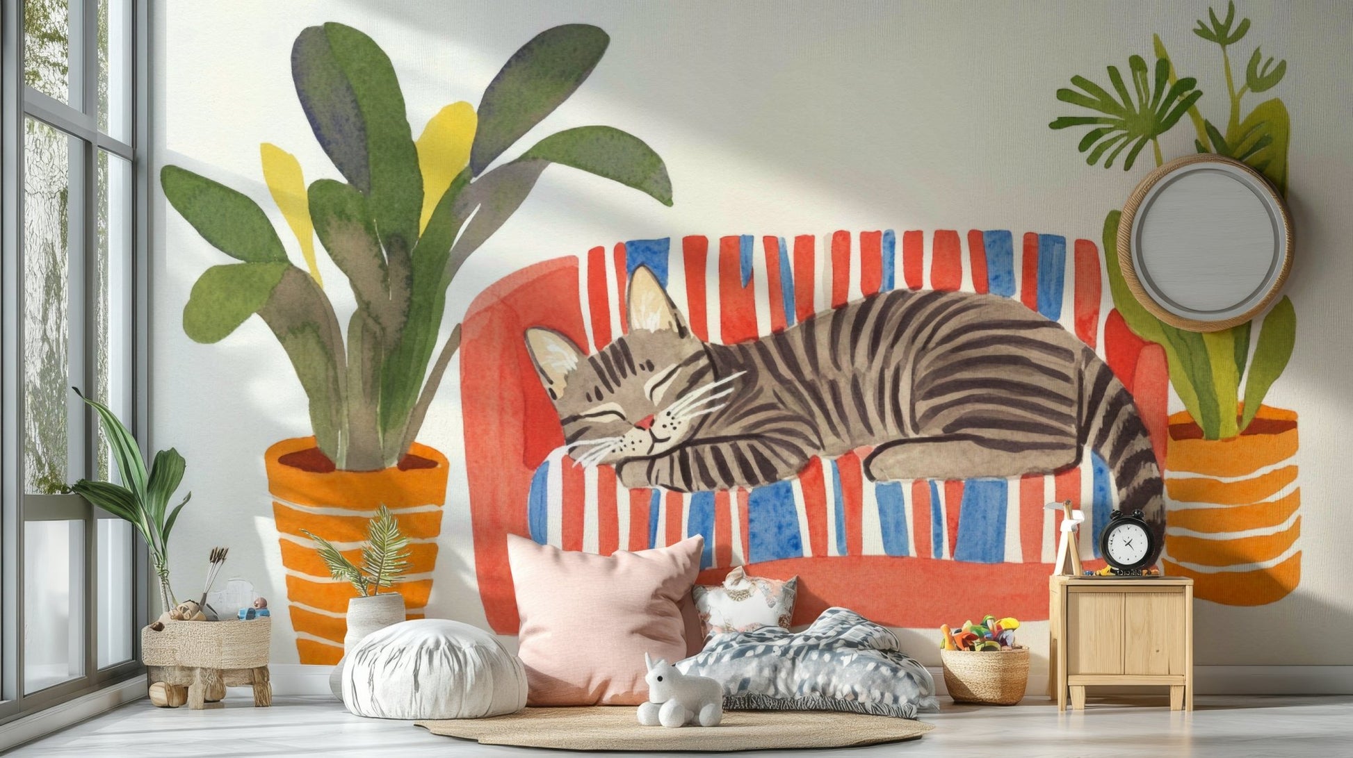 Minimalist room with Cat Nap Oasis feature wall

