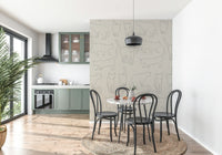 Cat Sketch Art Wallpaper Mural – Modern mural featuring detailed line art of cats in dynamic poses.