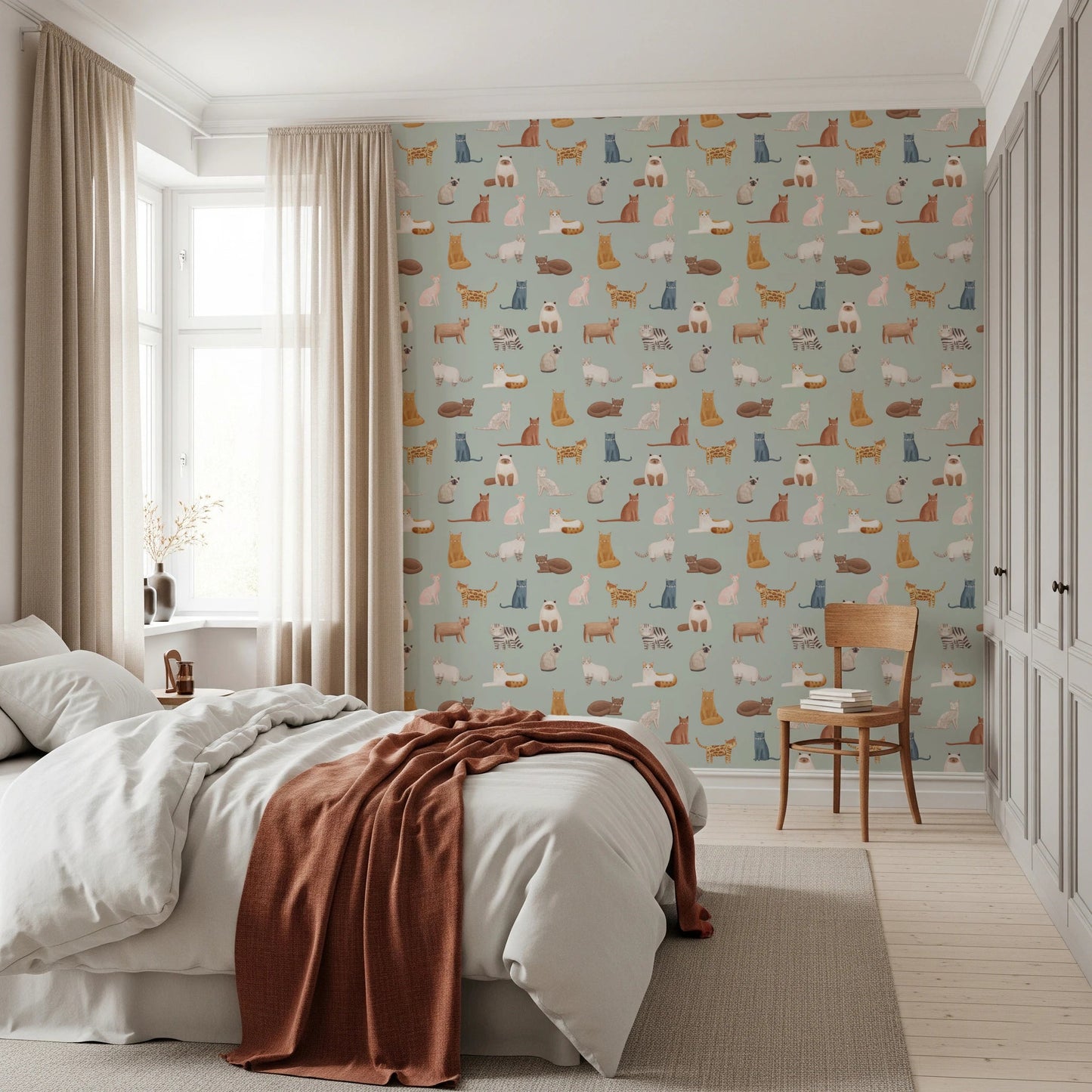 Cats on Mint Green Wallpaper⁠