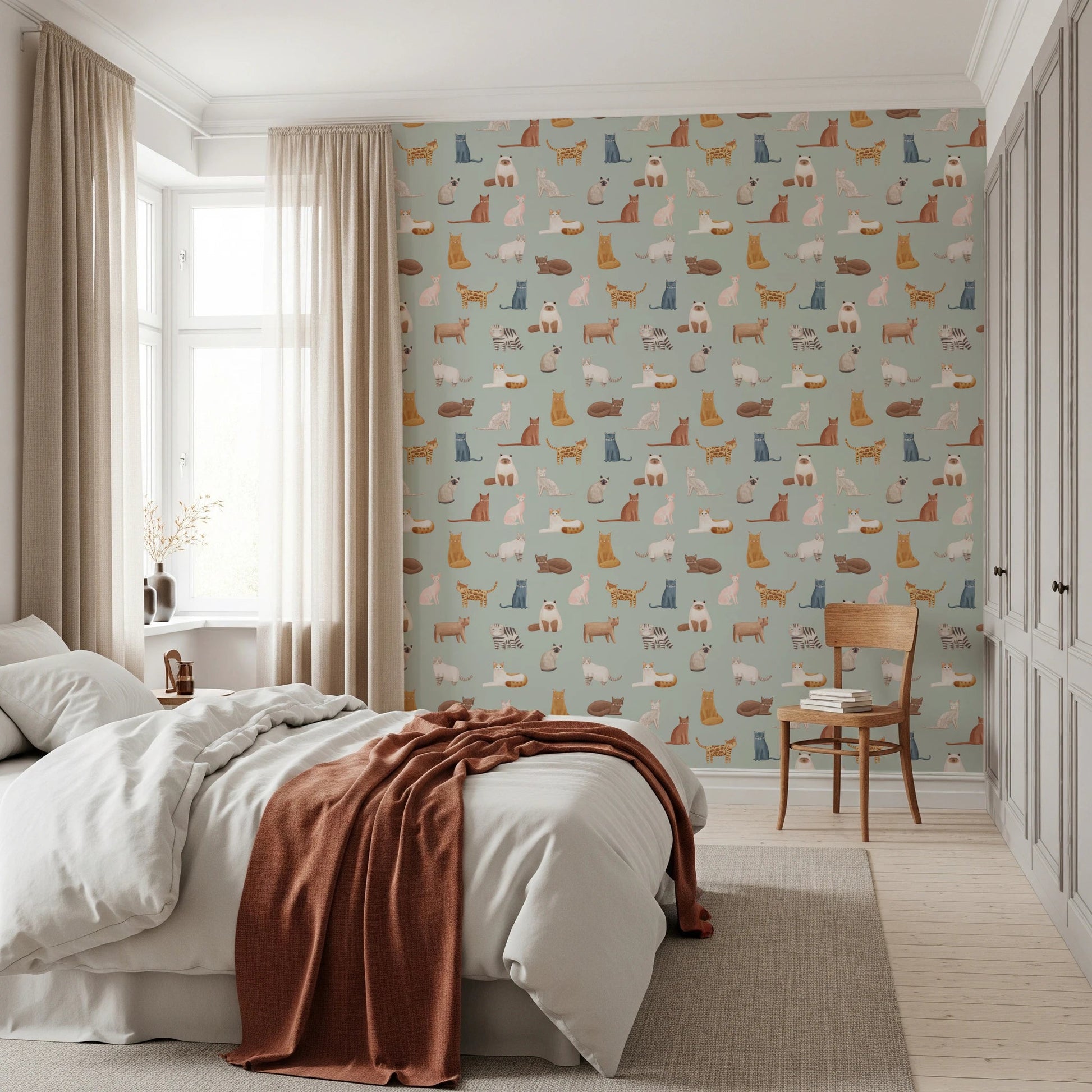 Cats on Mint Green Wallpaper⁠