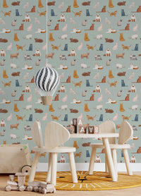 Cats on Mint Green Wallpaper⁠
