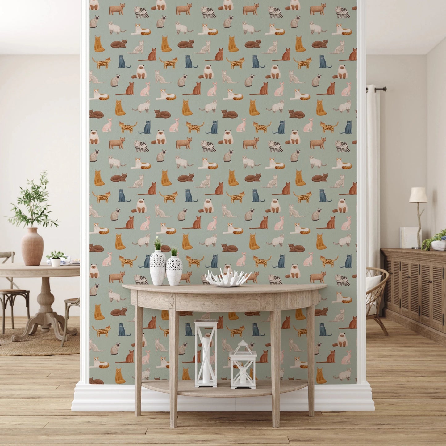 Cats on Mint Green Wallpaper⁠