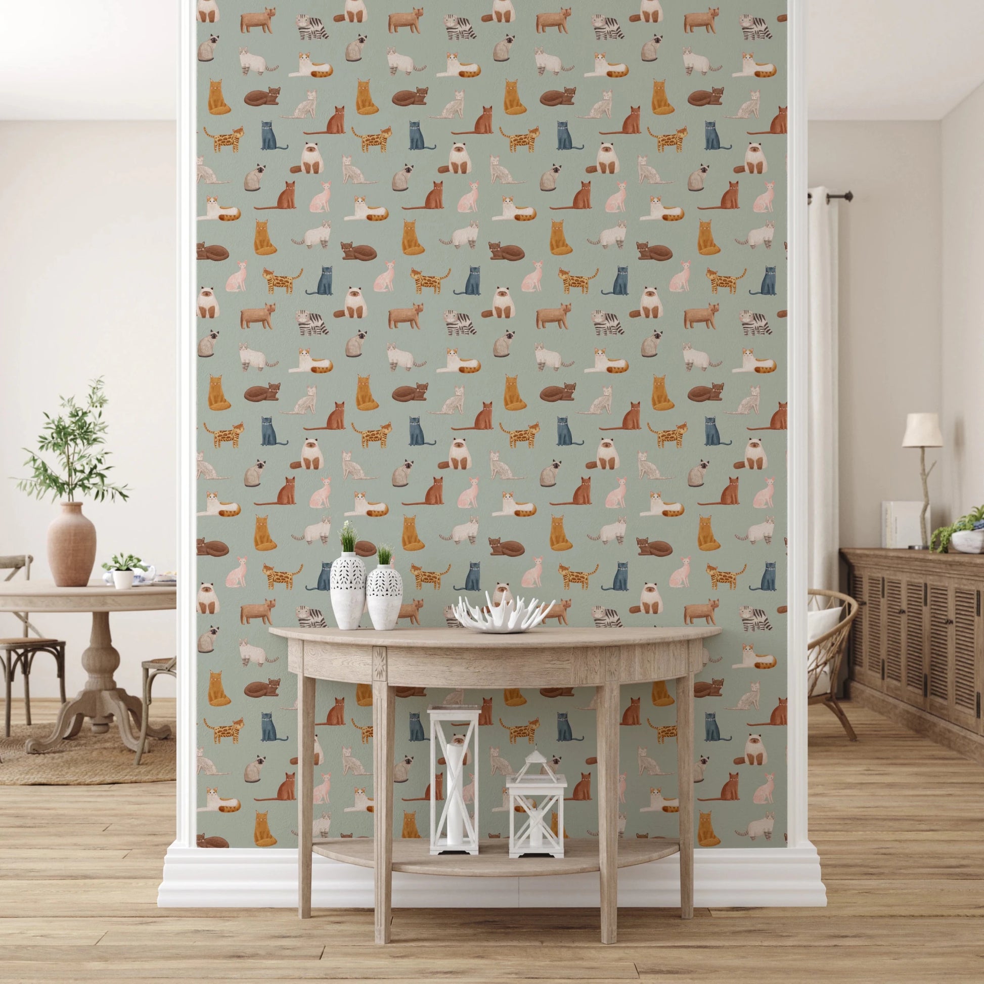 Cats on Mint Green Wallpaper⁠