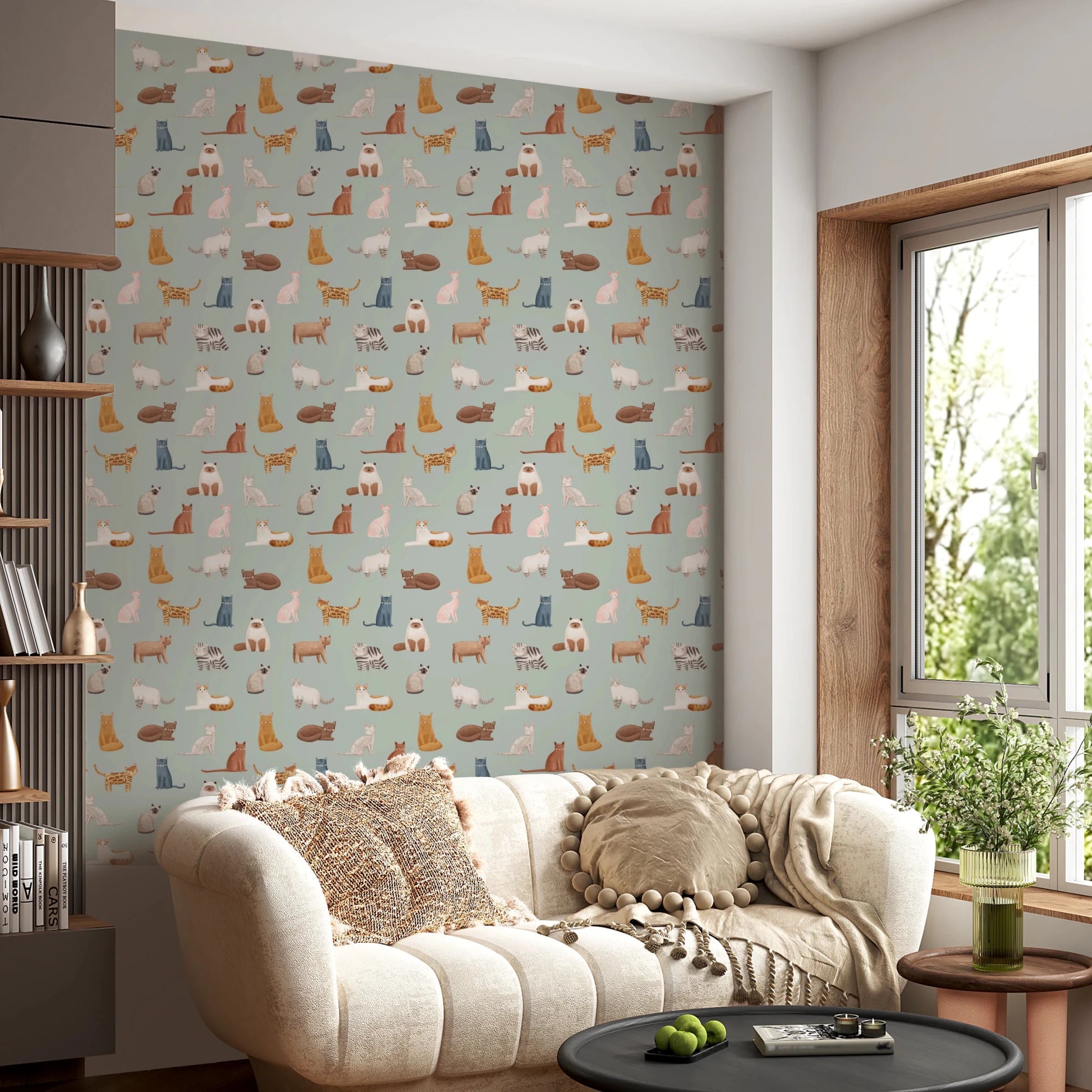 Cats on Mint Green Wallpaper⁠