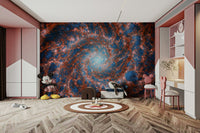 A wall mural of a peaceful celestial pattern.

