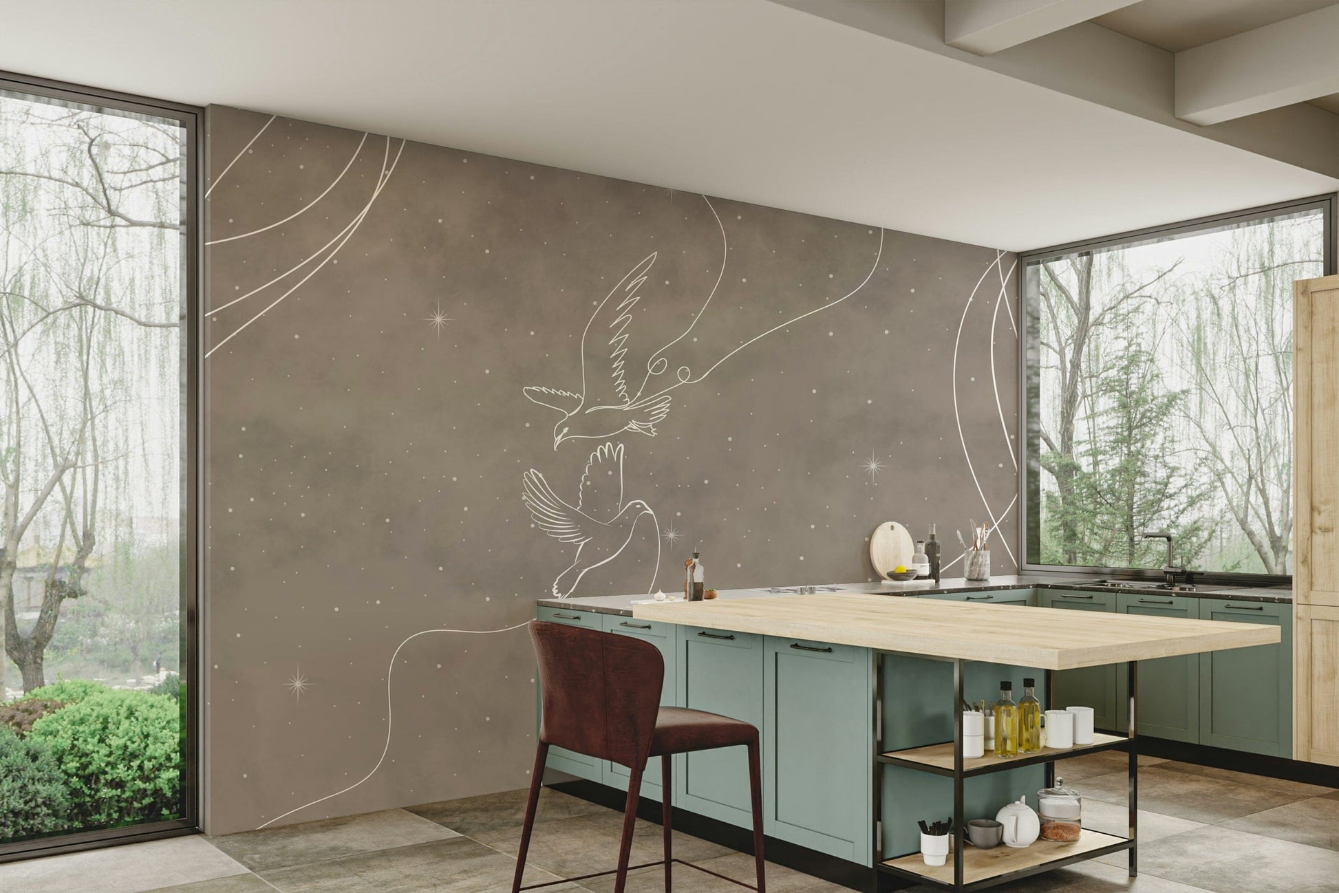 The design features graceful, peaceful doves and stars.

