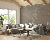 A peaceful wall mural with a celestial and whimsical design.

