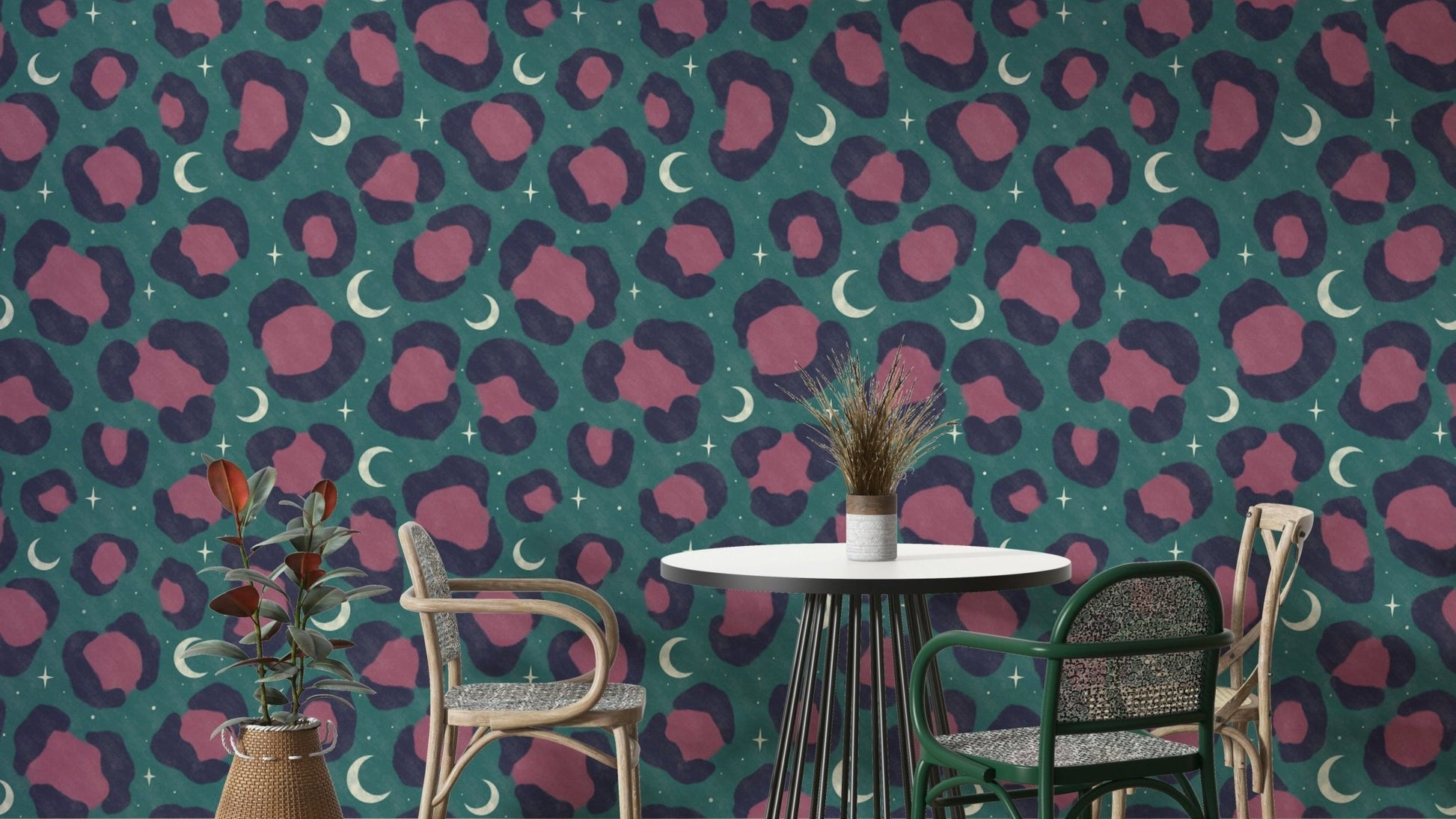 The colors are soft, muted tones of blue, purple, and green.

