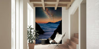 Celestial Valley wall mural showing twilight sky, cloud veils, and silhouetted mountains wallpaper