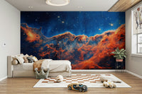 A wall mural of a cosmic landscape.

