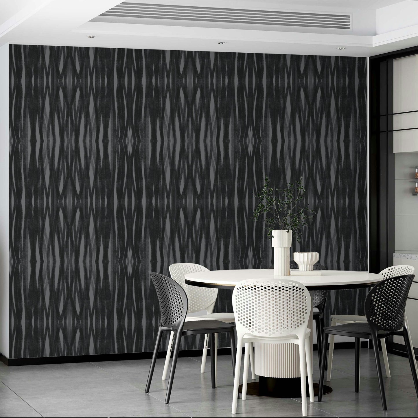 Geometric design charcoal wallpaper for living rooms


