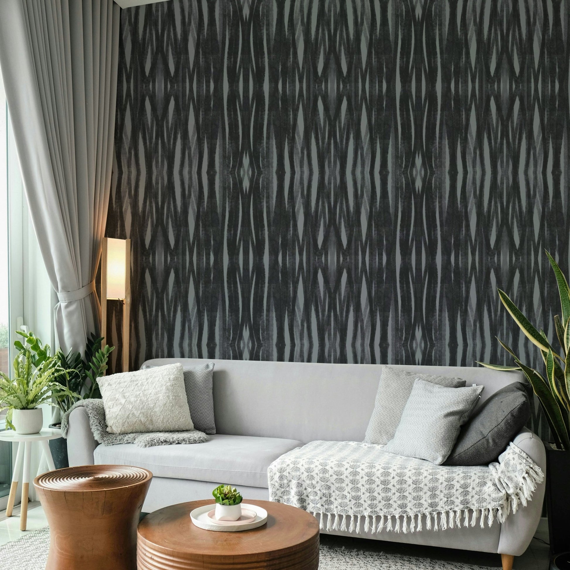Sleek charcoal wallpaper with symmetrical geometric shapes

