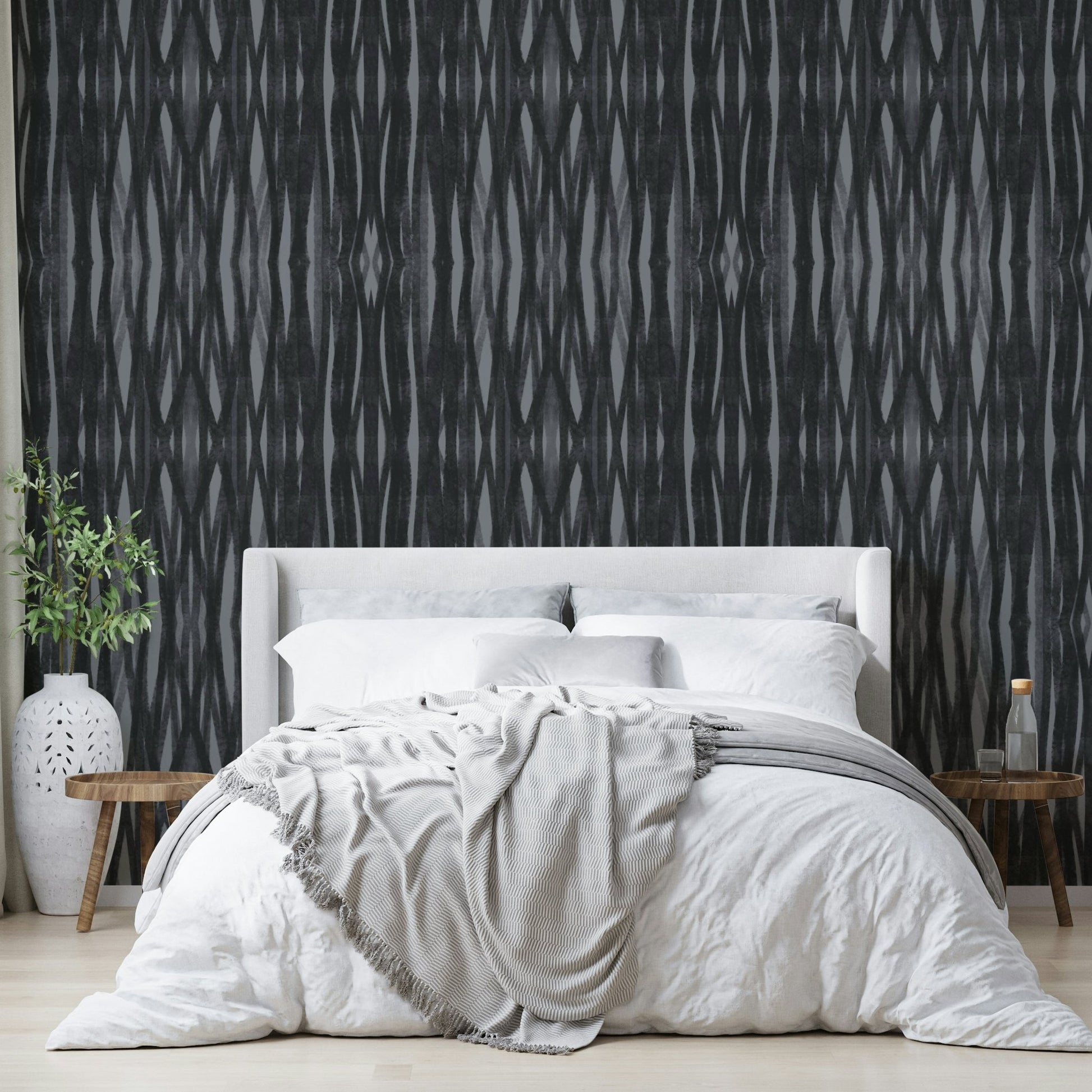 Modern charcoal symmetrical wallpaper for home decor

