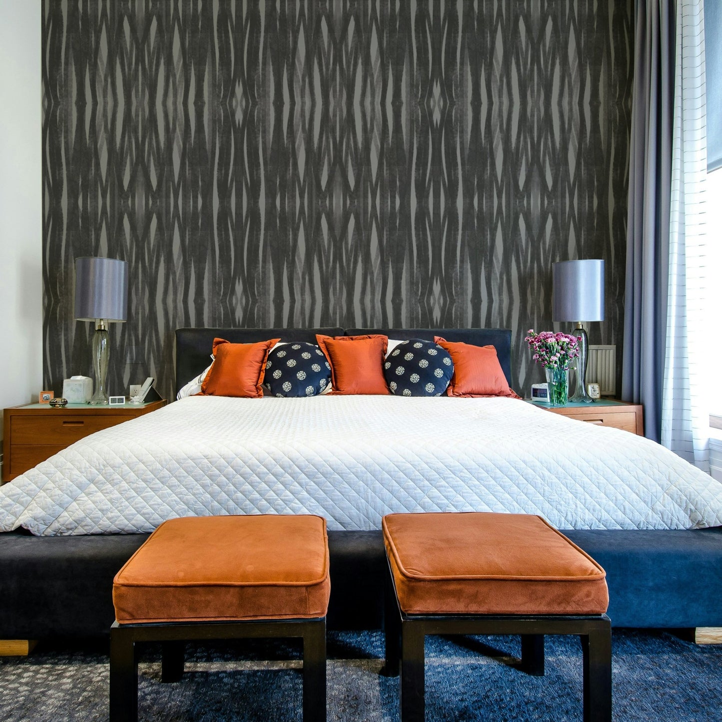 Minimalist geometric charcoal wallpaper for bedrooms

