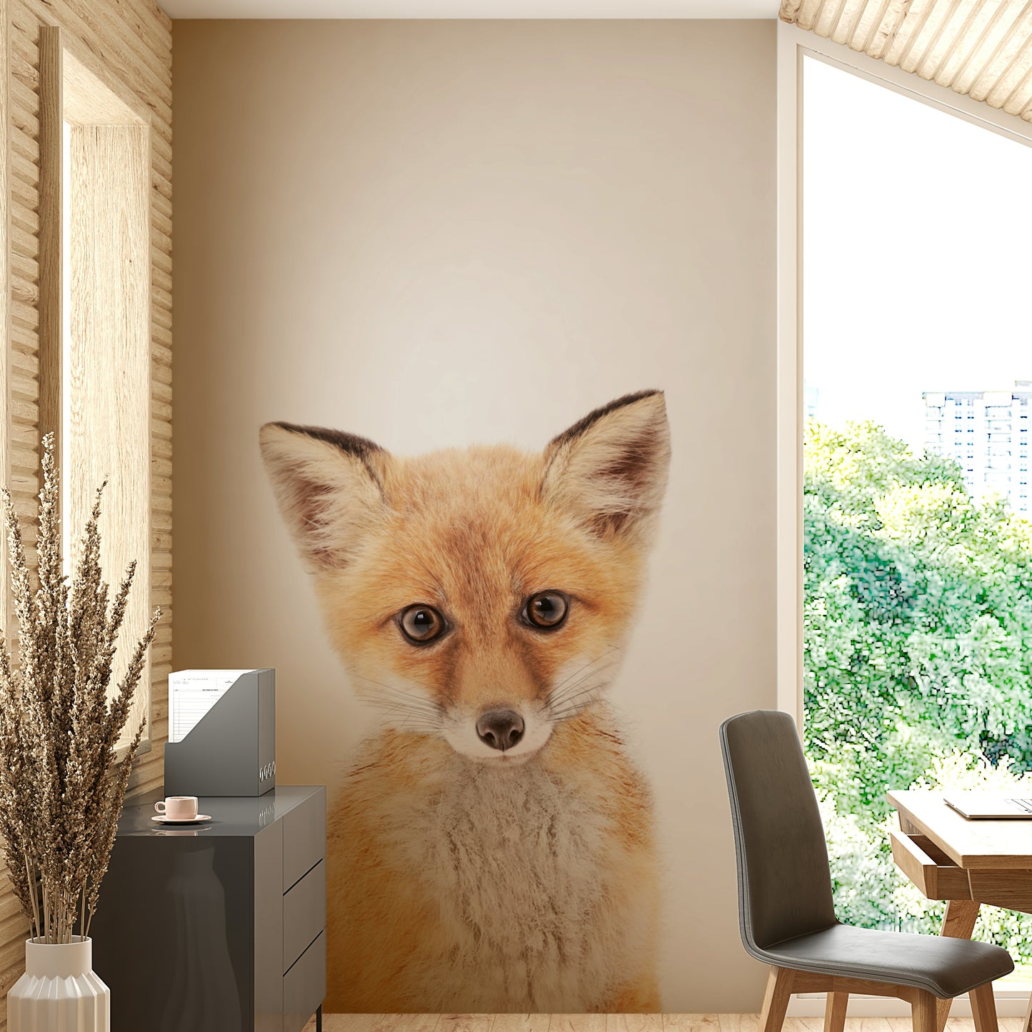 Forest animal mural featuring baby fox cub

