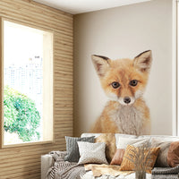 Playful baby fox artwork mural for warm interiors

