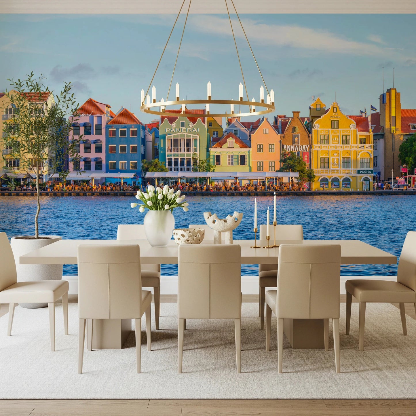 Charming Harborfront Buildings Wall Mural