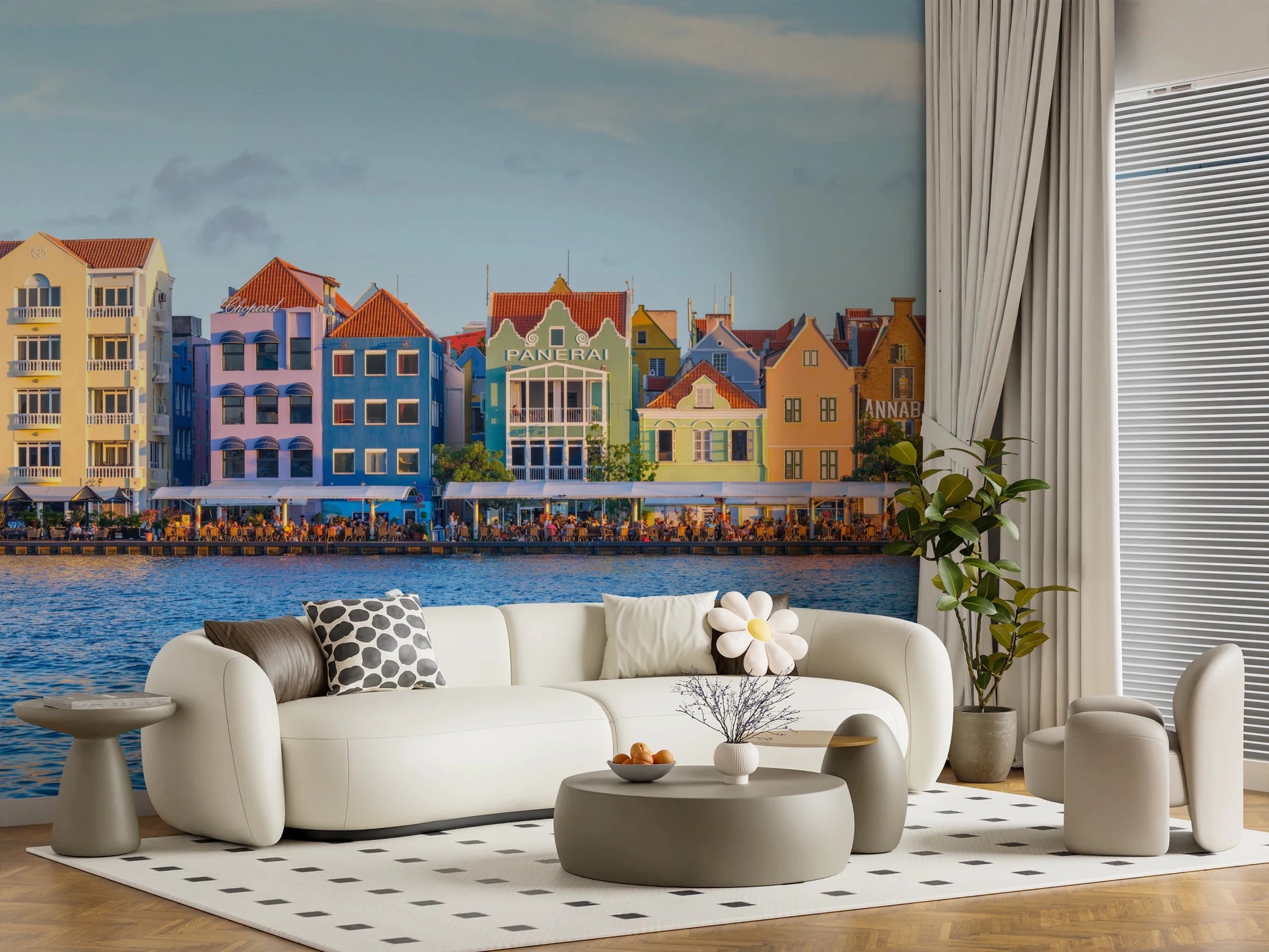 Charming Harborfront Buildings Wall Mural