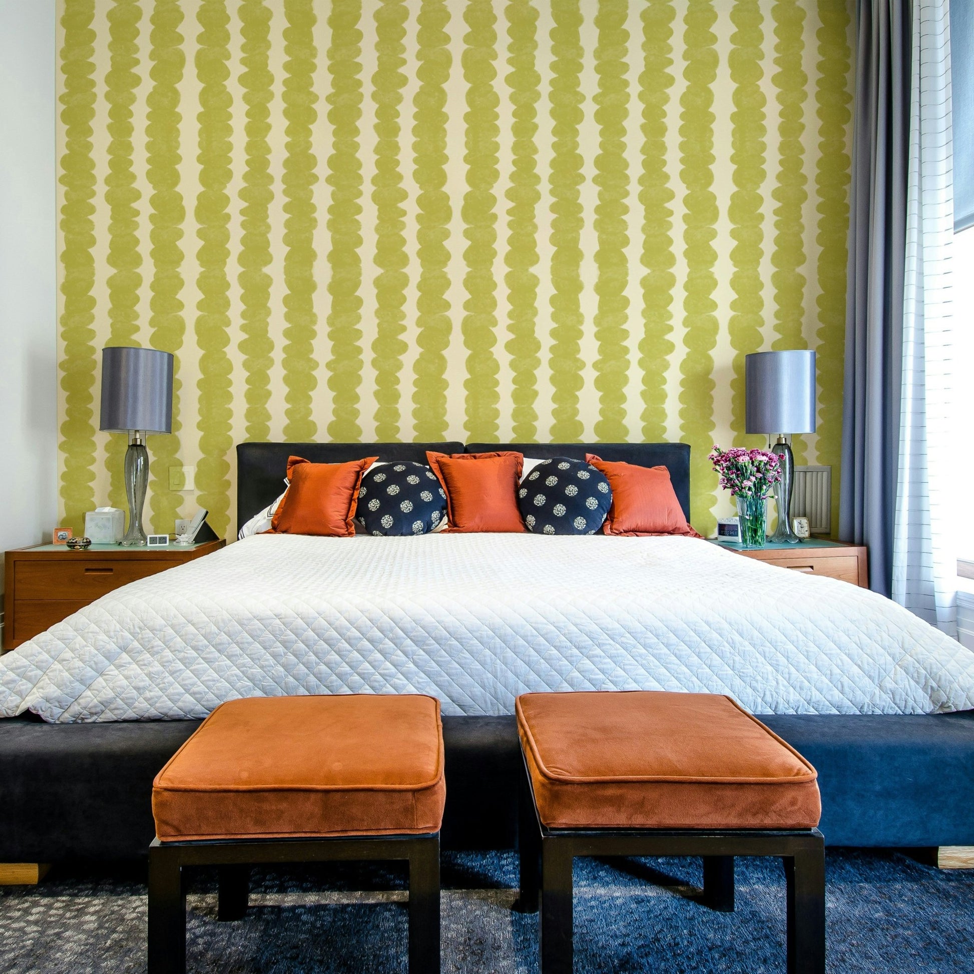 Lively chartreuse pebble wallpaper for kitchen walls

