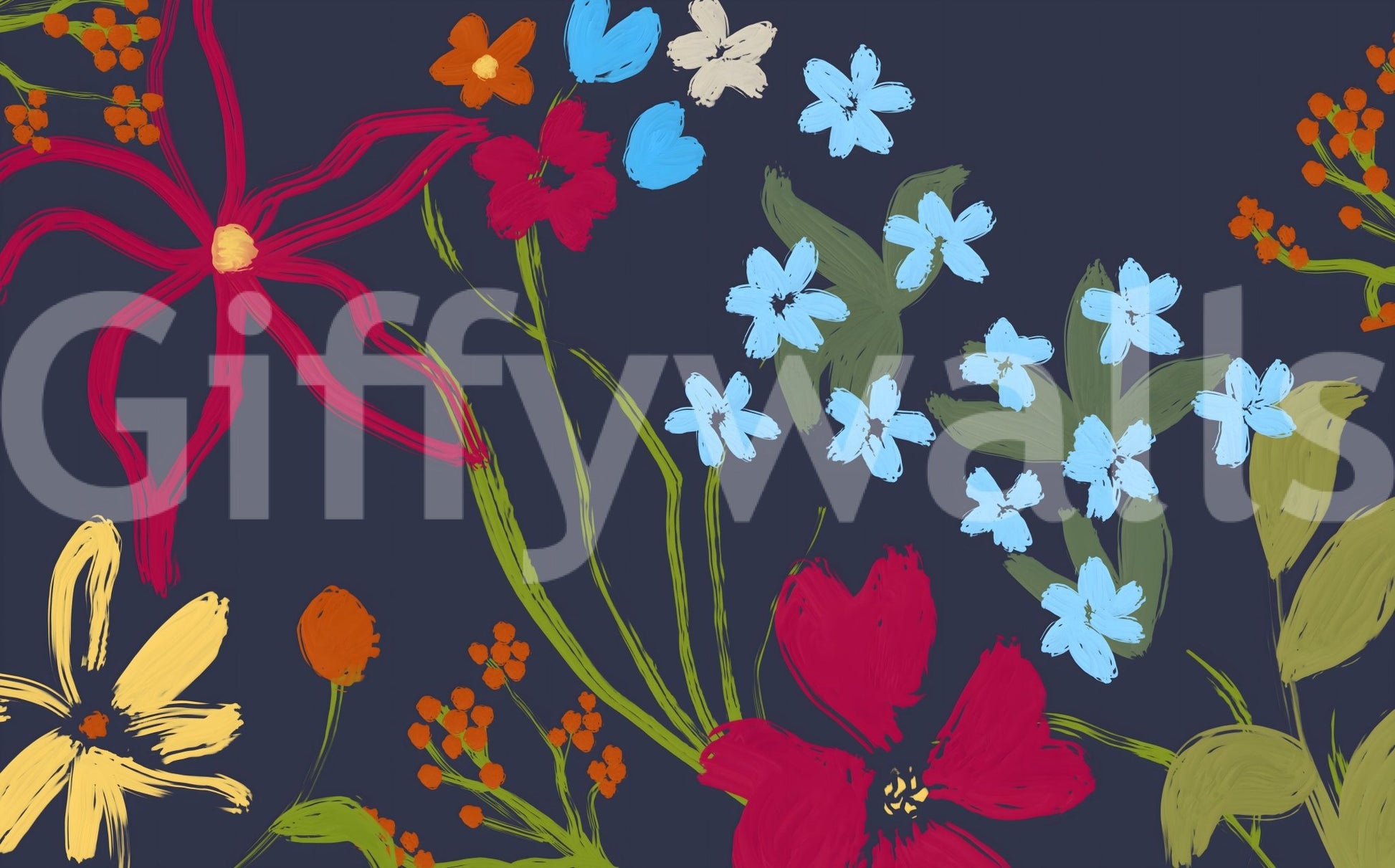Cheerful Floral Summer Wall Mural with soft colours for home interiors.