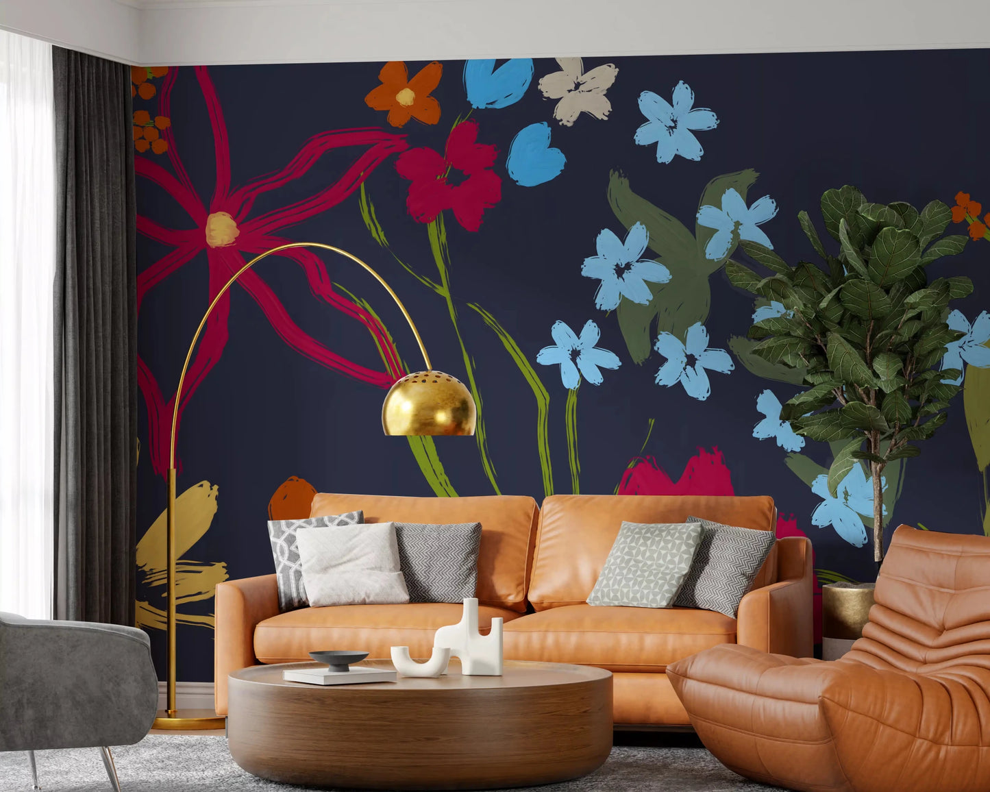 Bright floral wallpaper background for Entryway all decor with modern accents.