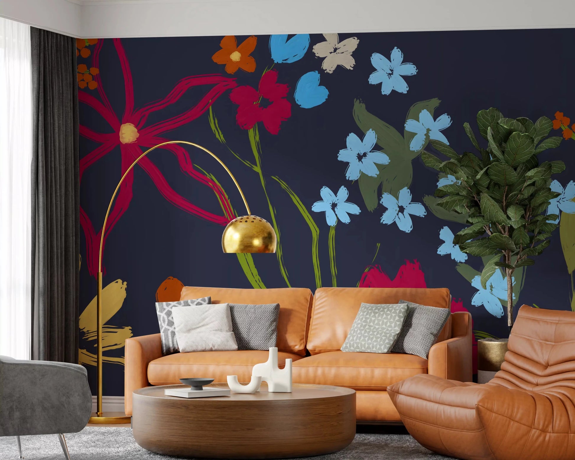 Bright floral wallpaper background for Entryway all decor with modern accents.
