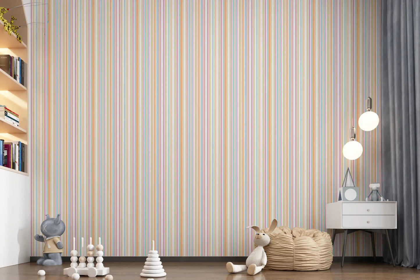 Cheerful Pastel Stripes Rainbow Wallpaper⁠