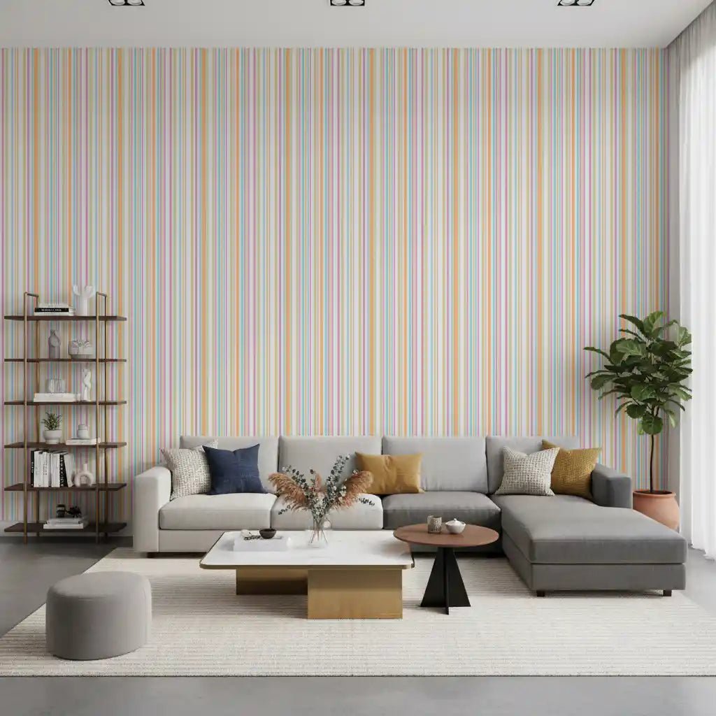 Cheerful Pastel Stripes Rainbow Wallpaper⁠
