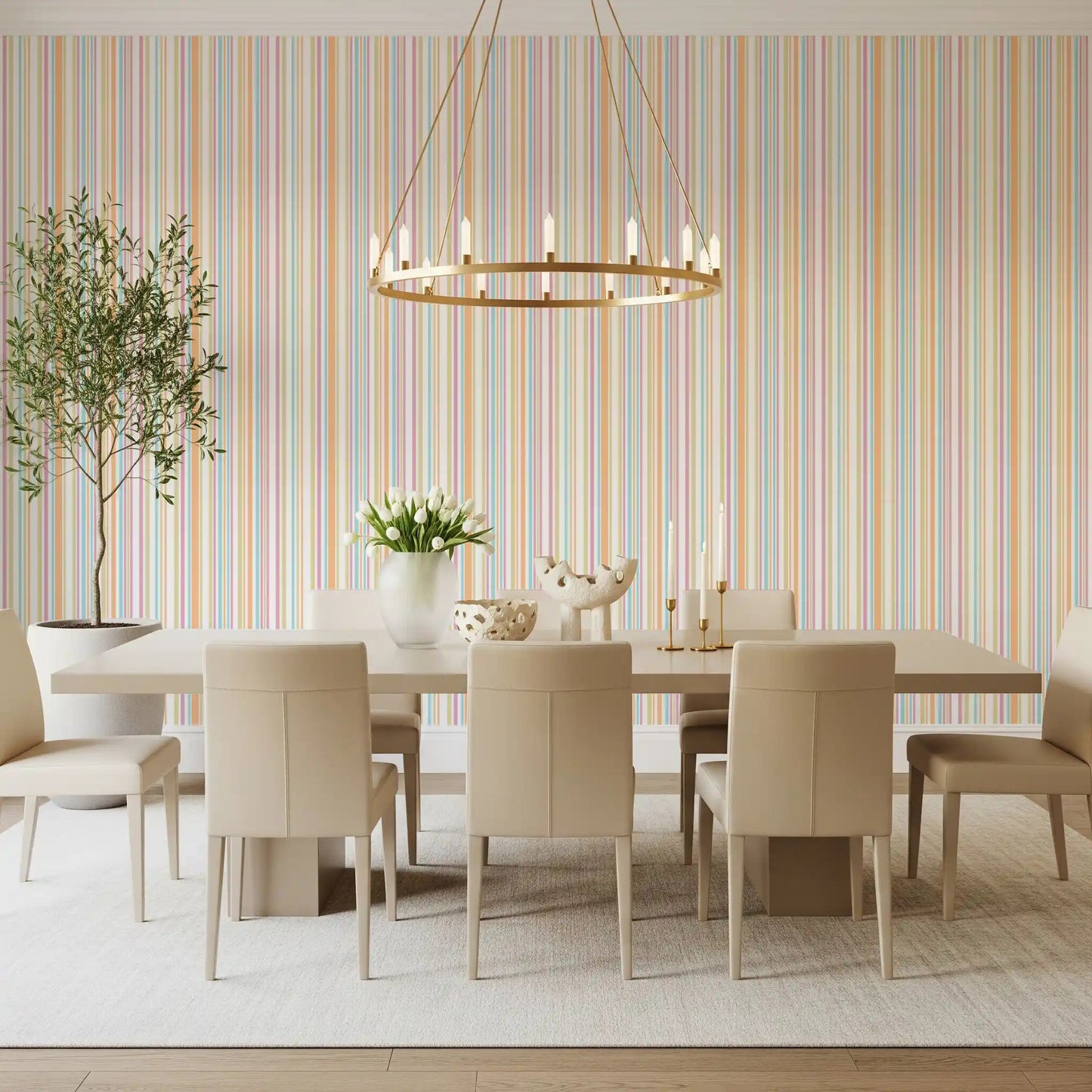 Cheerful Pastel Stripes Rainbow Wallpaper⁠