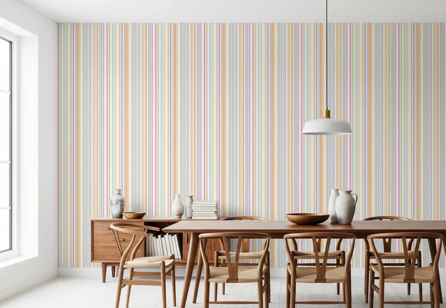 Cheerful Pastel Stripes Rainbow Wallpaper⁠