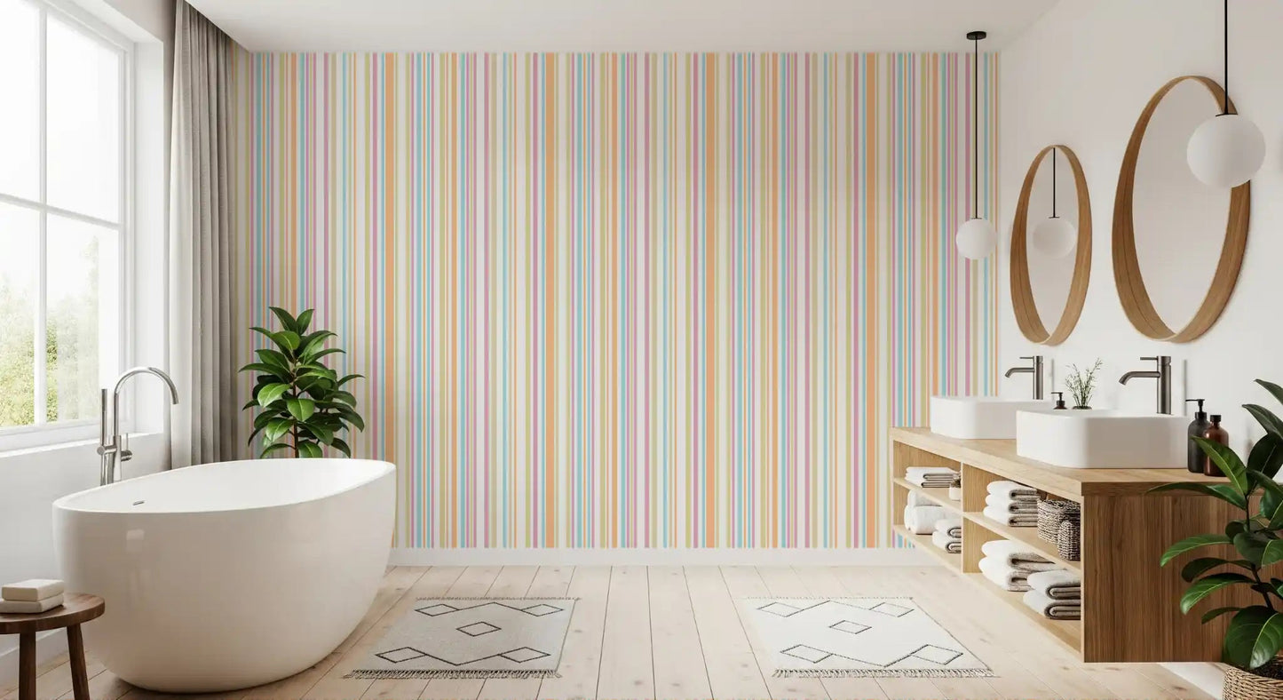 Cheerful Pastel Stripes Rainbow Wallpaper⁠