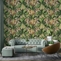 Beige wallpaper with jungle creatures

