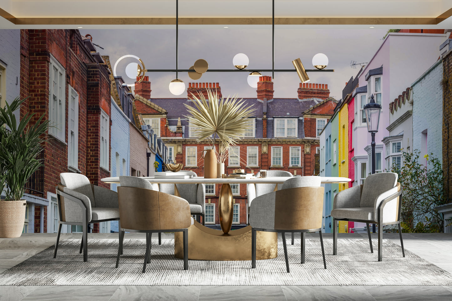 The mural has a historical, chic feel.

