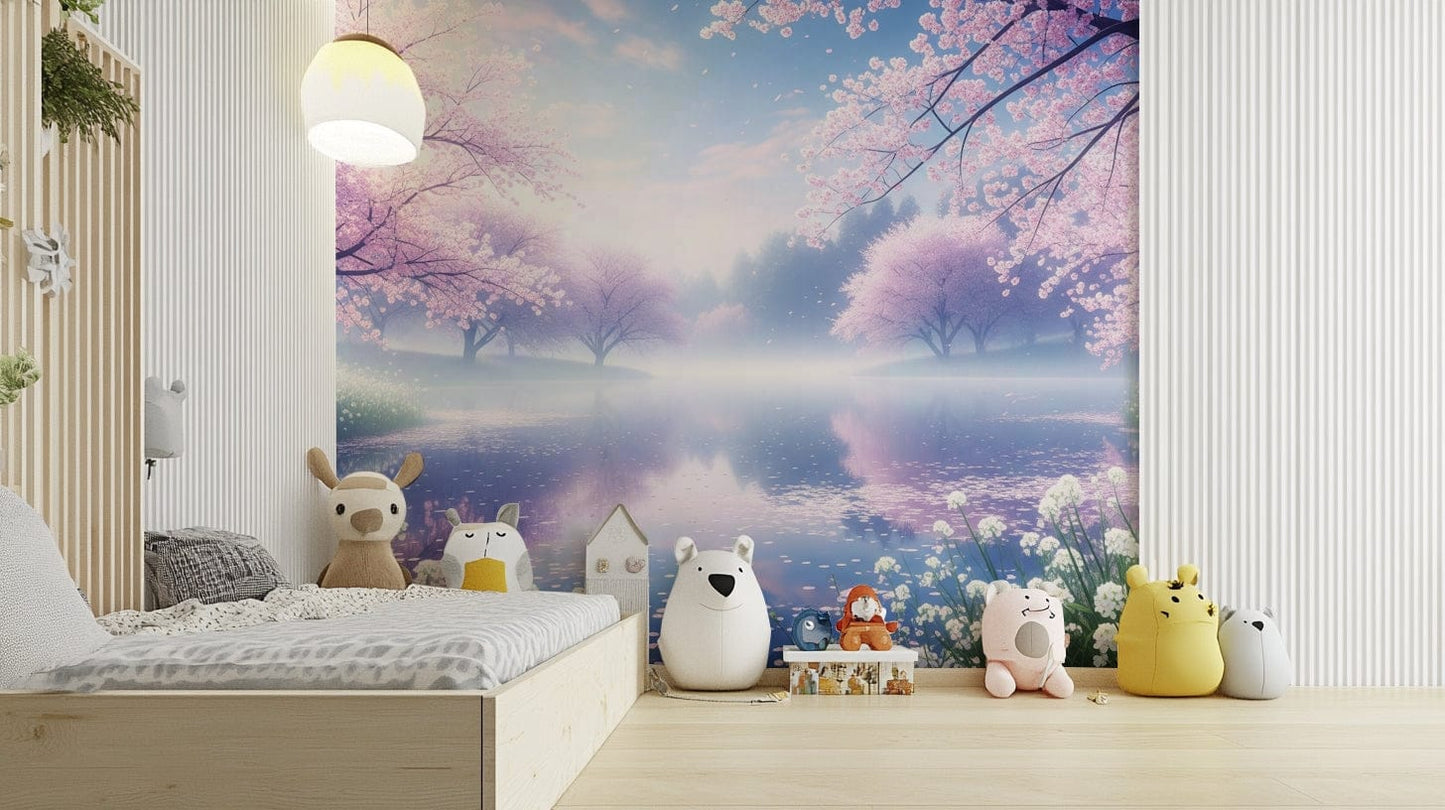 The peel and stick wallpaper showing realistic floral textures.