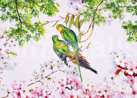 Cherry Blossom Parrots Wall Mural