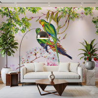 Cherry Blossom Parrots Wall Mural