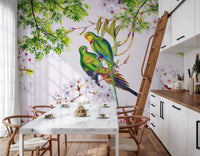Cherry Blossom Parrots Wall Mural