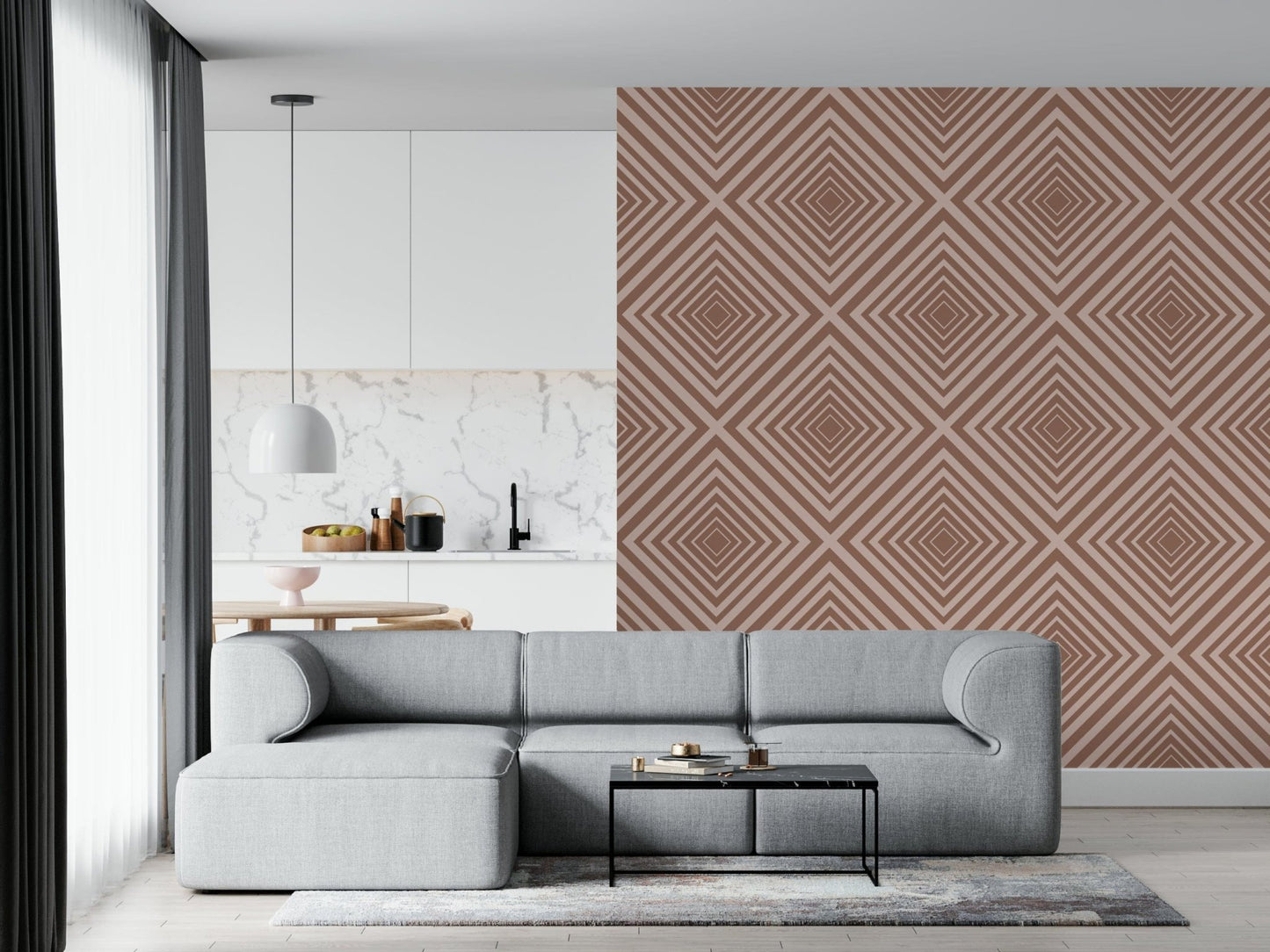 Chic Diagonal mural, elegant modern design, inviting living space.