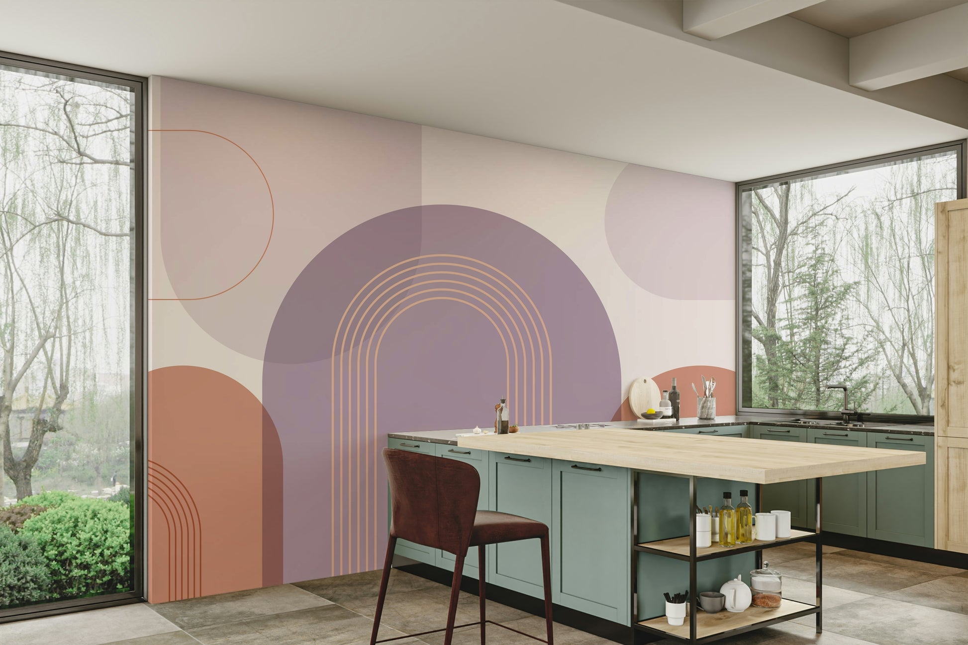 Trendy curved arch mural wallpaper

