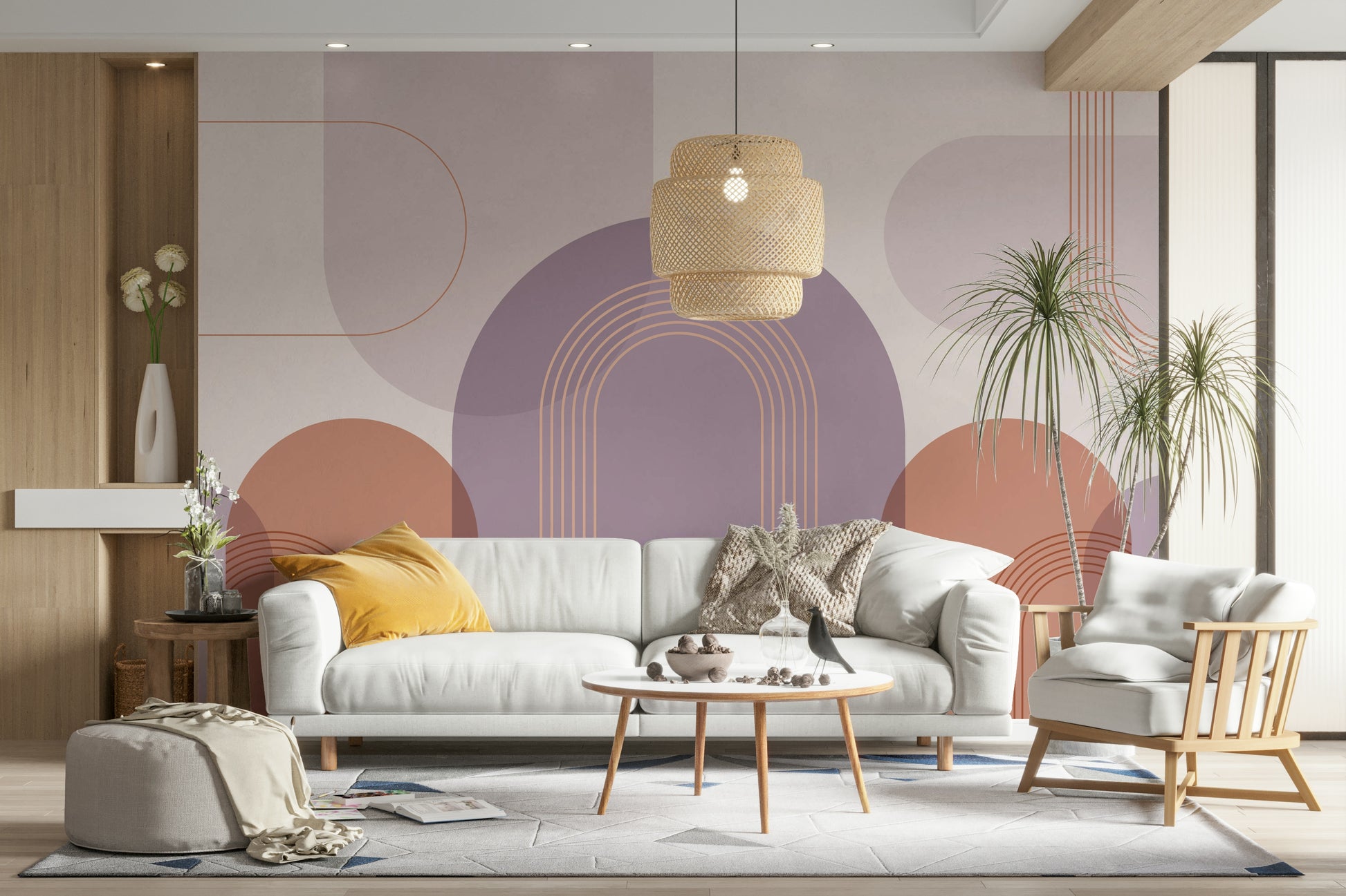 Purple and rust arch line wall design

