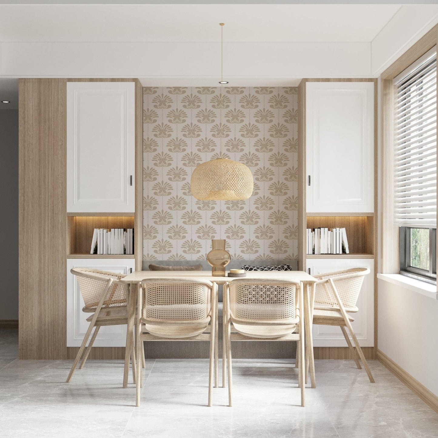 Stylish Symmetrical Floral Wallpaper – Decorative wall mural with mirrored blooms creating a harmonious pattern.