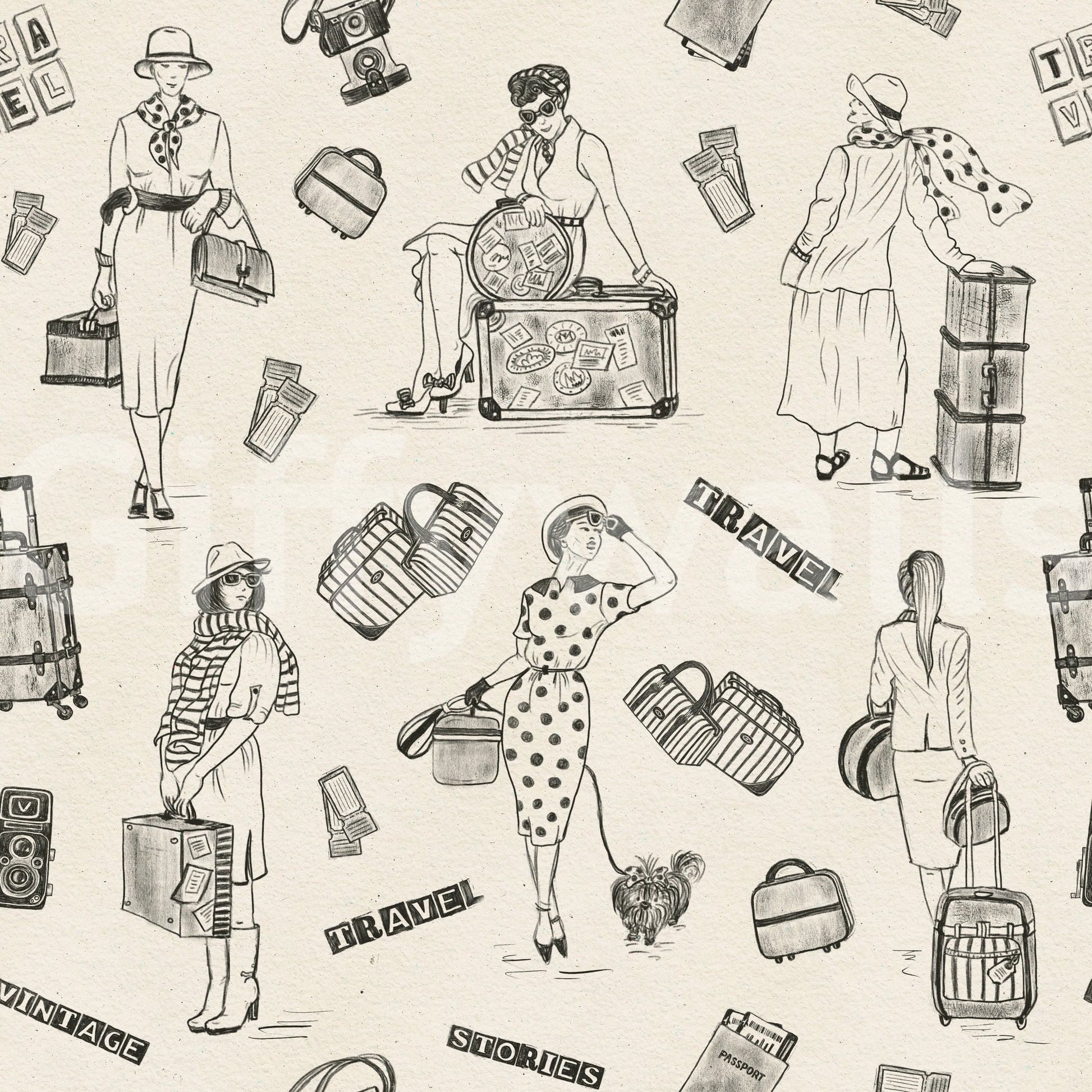 World landmark sketches creating a stylish, wanderlust-inspired wallpaper.